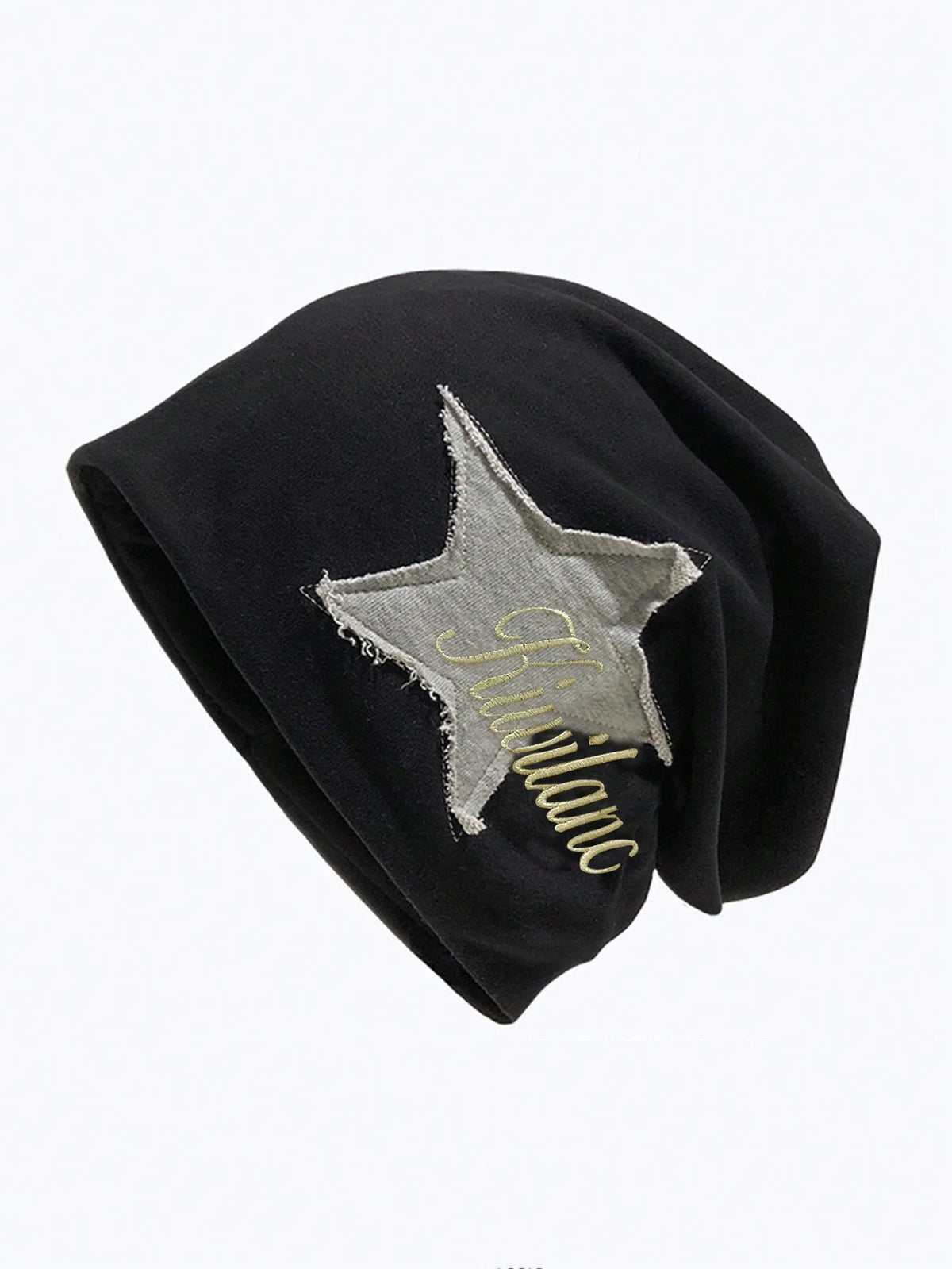Embroidered Star-Patch Beanie Hat