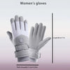 A pair of light gray insulated touchscreen windproof winter gloves shown flat with a length measurement.
