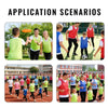 Application scenarios showing people wearing green and red soccer training vests during drills