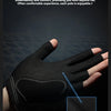 A close-up of a black 3-finger pool glove being worn on a hand, showing the mesh texture.