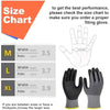 Size chart showing measurements for M, L, and XL sizes of durable nitrile coated safety work gloves.