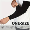 Black one-size arm sleeves demonstrating form-fitting compression and 4-way stretch.