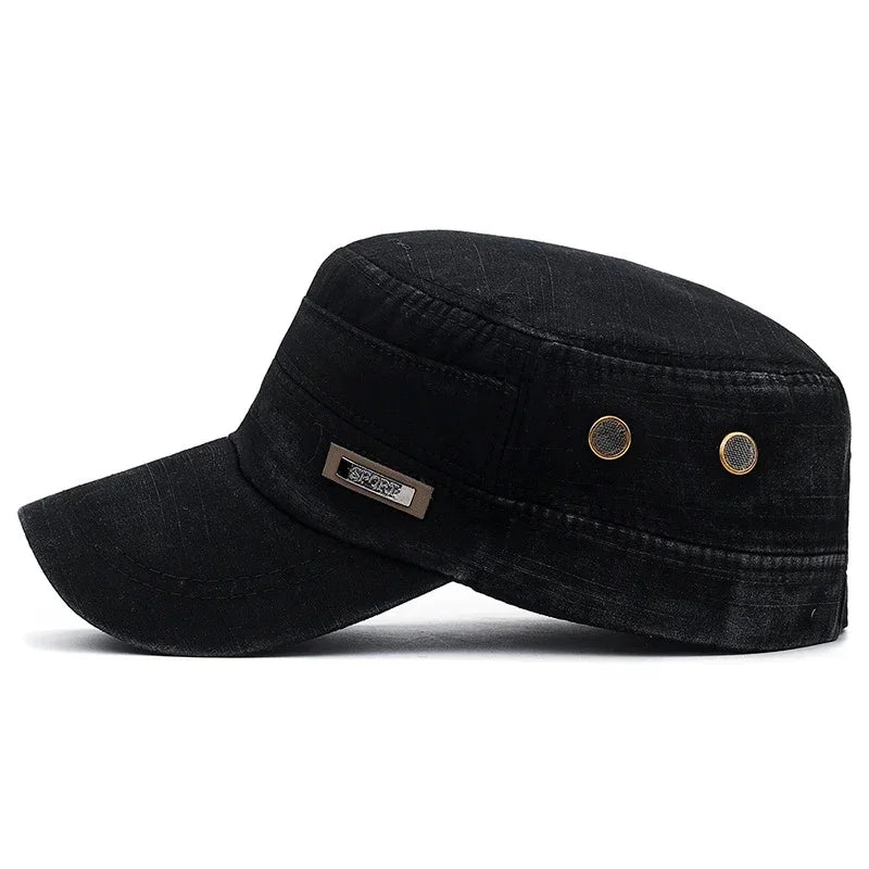 Classic Military Cadet Flat Cap – Unisex Adjustable Snapback