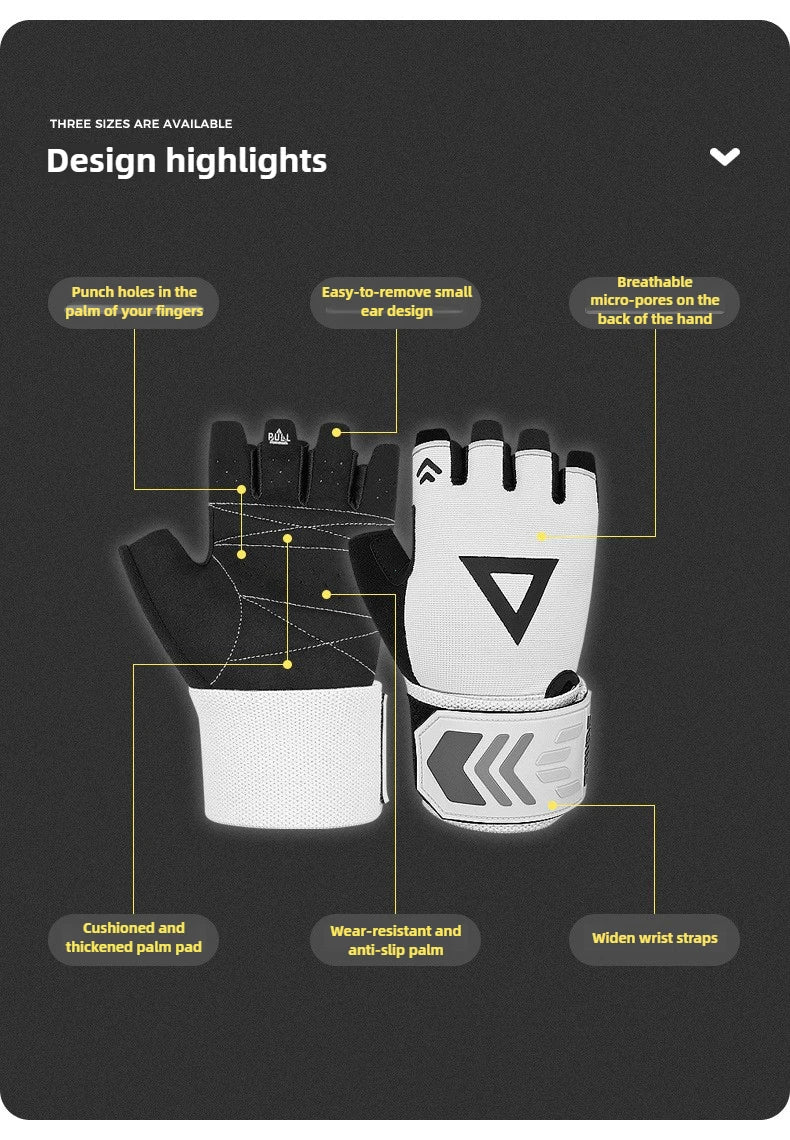 A close-up view of a black and white heavy-duty weightlifting grip glove showing design features like punch holes, padded pal