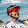 A man wearing VicGoal sports sunglasses with UV400 protection and high strength coating.