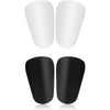 A pair of black mini soccer shin guards shown from above.
