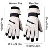 A pair of beige thermal winter ski and riding gloves for women and men shown side by side.
