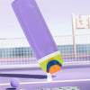 A purple stainless steel insulated fitness cup with an orange lid is shown on a purple surface.
