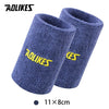 A pair of dark blue knitted sport wristbands for activewear
