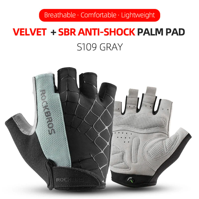 A pair of black velvet SBR anti-shock palm pads for cycling gloves in gray.