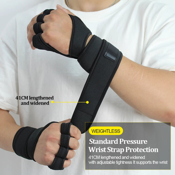 Black wrist strap protection for strength training, 41cm lengthened and widened.