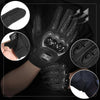 Black motorcycle riding gloves with full finger protection shown in various angles