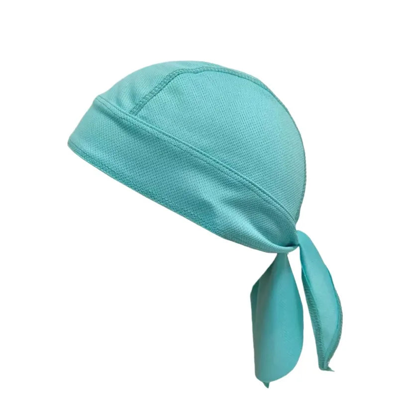 Teal men's distressed pirate style durag head wrap folded and displayed