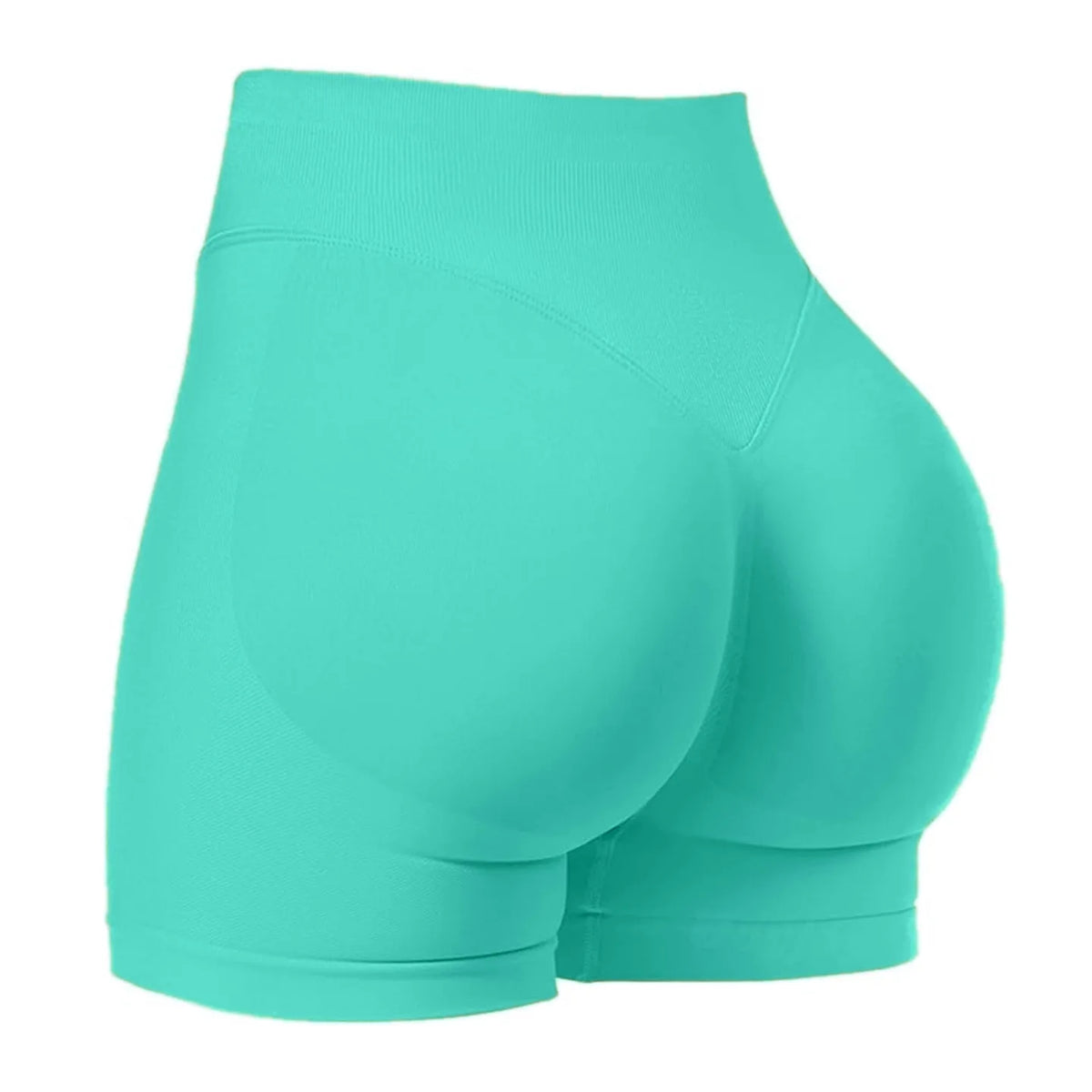 Un short de yoga sans couture taille haute et décoloré, vu de l'arrière.