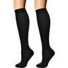 A pair of black compression elastic socks for sports and daily wear.