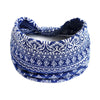Blue and white patterned bohemian cotton stretch headbands rolled up