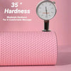 Pink hexagonal foam yoga roller with a hardness gauge showing 35 degrees for massage