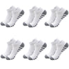 A set of athletic running socks for men and women in white with black stripes.
