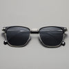 Classic square metal frame sunglasses with black lenses and silver accents