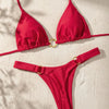 A red tie-side low rise bikini set for women shown against a light background.