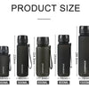 Serie schwarze wiederverwendbare Sportflaschen in verschiedenen Größen von 350ml bis 1000ml mit entsprechenden Maßen