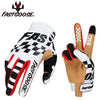 A pair of white and black FastGoose cycling gloves shown in a close-up view.
