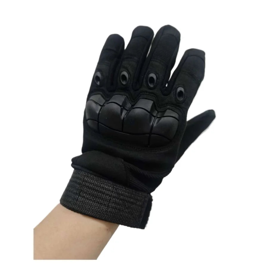 Black breathable motorbike riding gloves shown on a wrist.