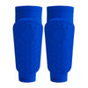 A pair of bright blue lightweight soccer shin guards for calf protection.