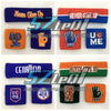 Set of embroidered cotton sports wristbands featuring text like Never Give Up and U Me