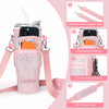 Pink diamond accent pouch for carrying cards and cell phones with a detachable strap.