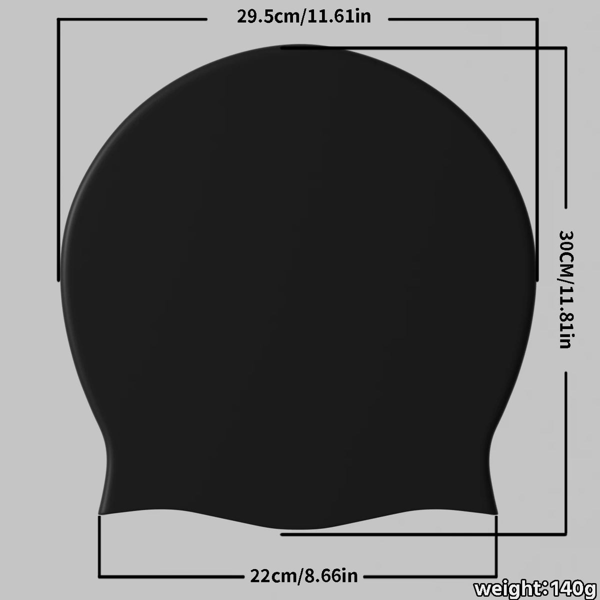 Black waterproof silicone swim cap designed for hair extensions