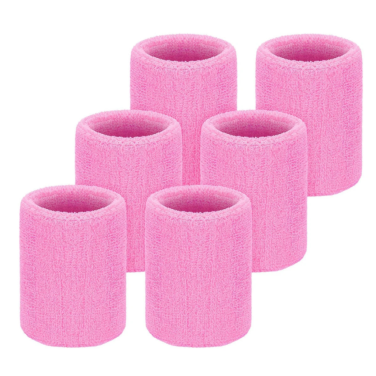 Six pink sweat-absorbing sports wrist guards in a pack