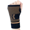 Black copper fiber wrist protector for pain relief worn on a hand