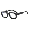 Black classic rectangle sunglasses with blue mirrored lenses