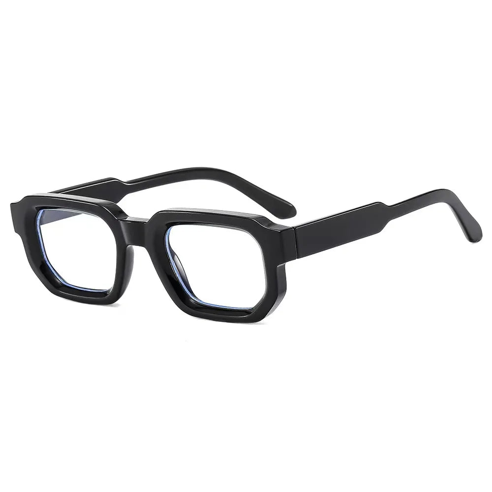 Black classic rectangle sunglasses with blue mirrored lenses