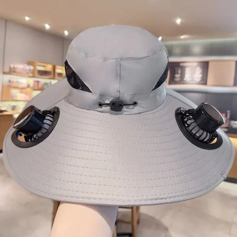 Solar-Powered Cooling Bucket Hat with USB Rechargeable Fan