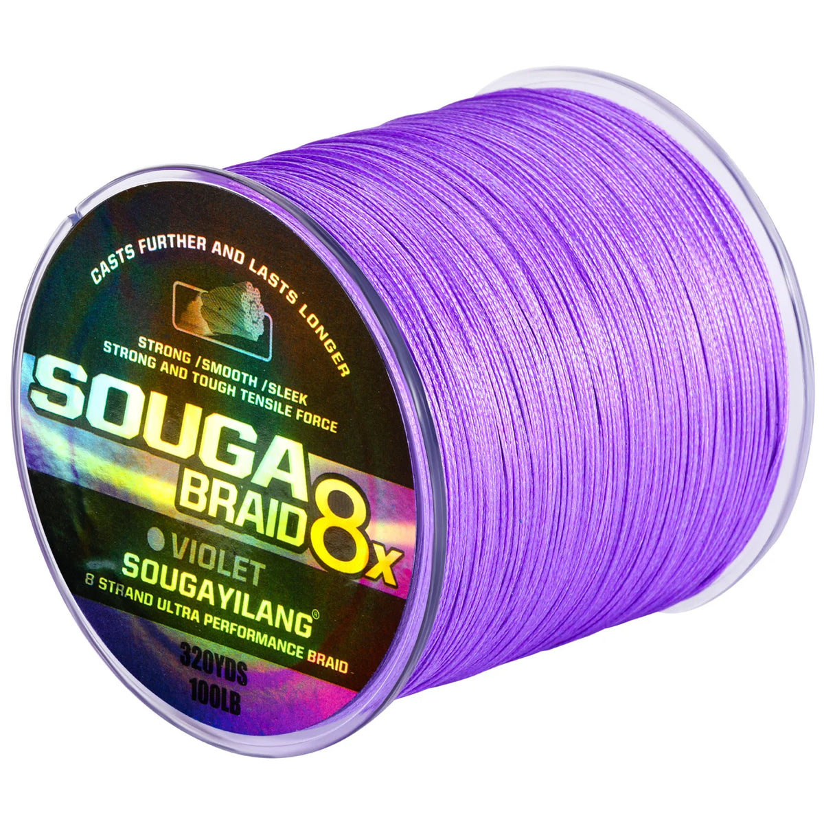 Purple SOUGAIILANG braid fishing line on a spool.