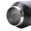 A close-up view of a black insulated stainless steel thermos flask opening.