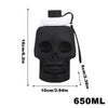 Black skull design leakproof foldable sports water bottle with a black cap and attached hose.