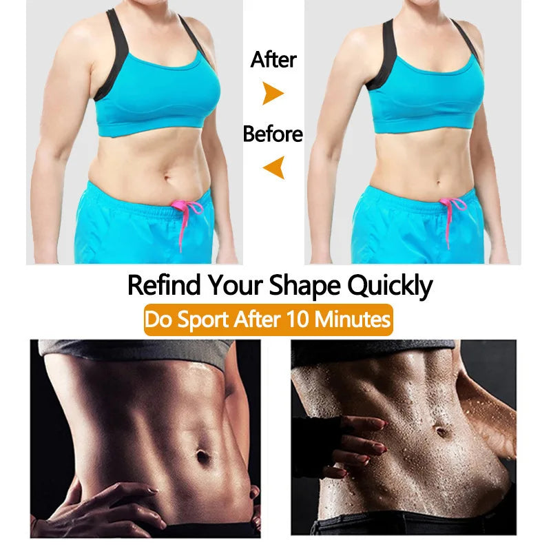 Comparison image showing before and after results of a body shaper waist trainer fitness belt