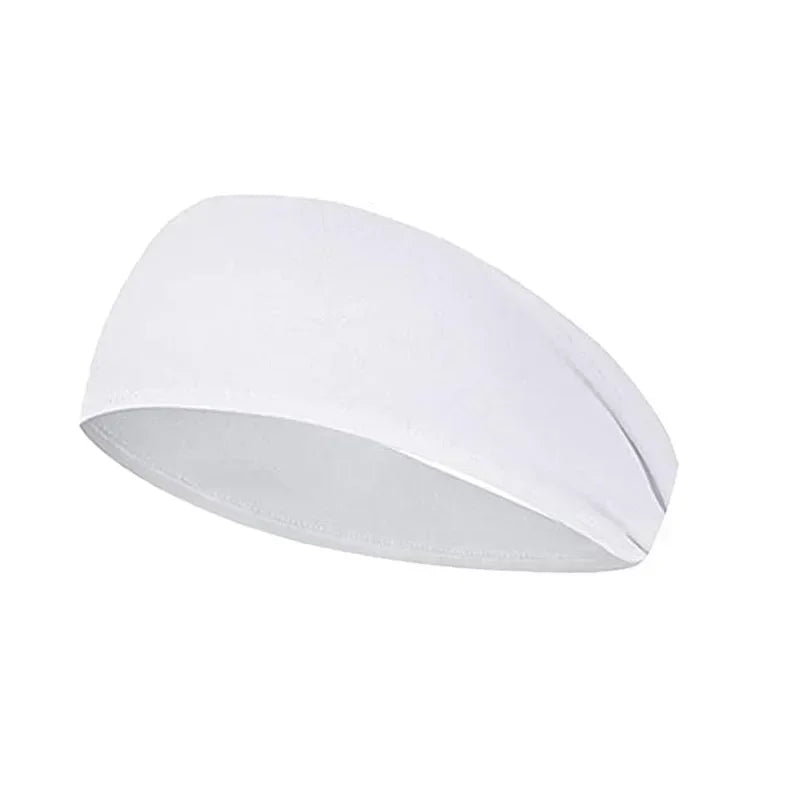 A white elastic sports headband shown from the side.