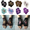 Embroidered Floral Bee Fingerless Gloves