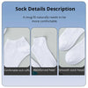 Description of white breathable unisex boat socks showing comfortable cuffs, reinforced heel, and smooth head.