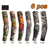 Six packs of black and colored tattoo design arm sleeves for UV protection