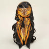Elegant satin square scarf in black and gold with intricate embroidery for hijab and hair