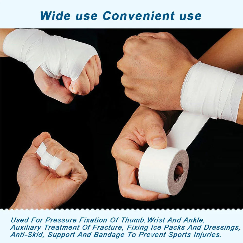 White athletic finger tape wrapped around a hand, showing its use for pressure fixation and support.