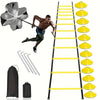 Un paracaídas negro con estructura de escalera amarilla, usado para entrenamiento de fútbol.