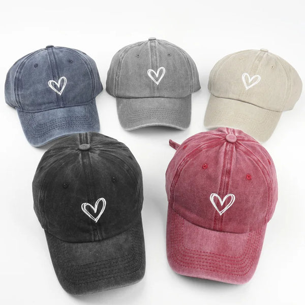 Peach Heart Embroidered Baseball Cap