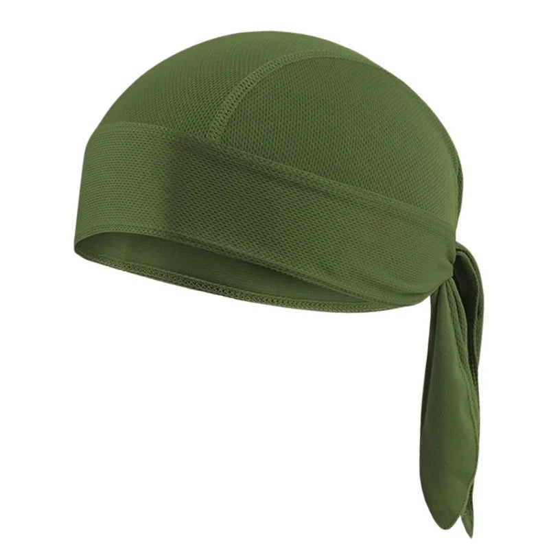 Olive green men's durag head wrap with a knotted end