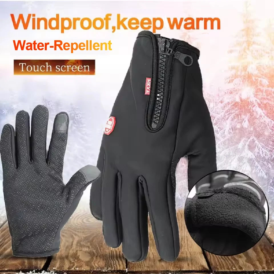Gants noirs imperméables avec fonction tactile, vue à côté d'une main et gros plan